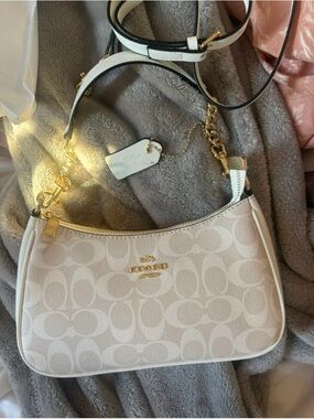 Coach Small Signature Jacquard Shoulder Bag in Ivory with Gold Hardware
